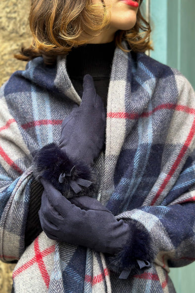 Kate Gloves (Navy Blue with Faux Fur)