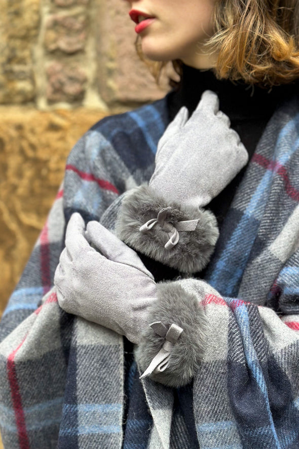 Kate Gloves (Silver Grey with Faux Fur)