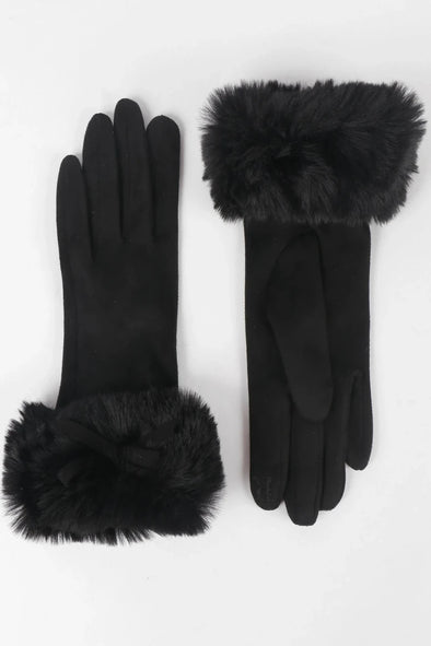 Kate Gloves (Jet Black with Faux Fur)