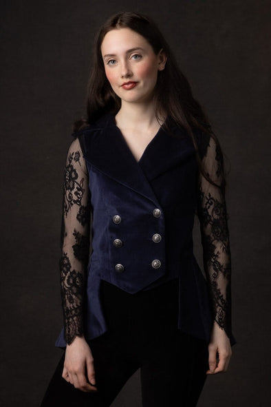 SAMPLE Lady Mary Waistcoat, UK 8 (Luxury Velvet - Navy)