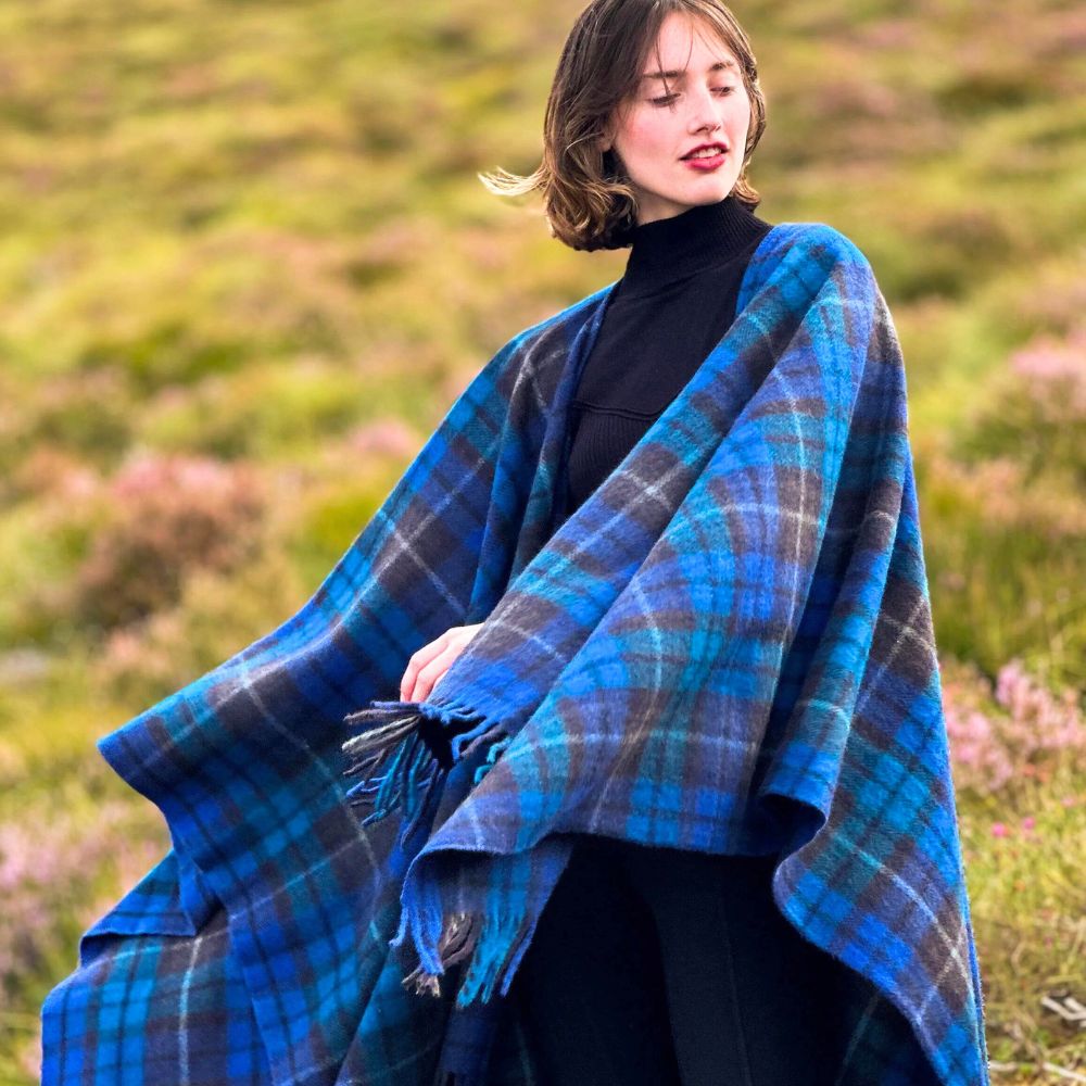 Buchanan Blue Tartan Poncho Authentic Tartan One Size Unisex Clan Great Scot Extra Warmth