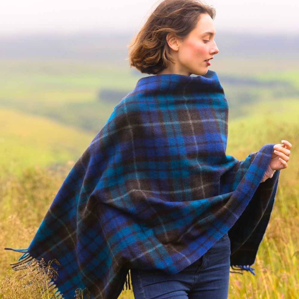 Buchanan Blue Tartan Poncho Authentic Tartan One Size Unisex Clan Great Scot Extra Warmth