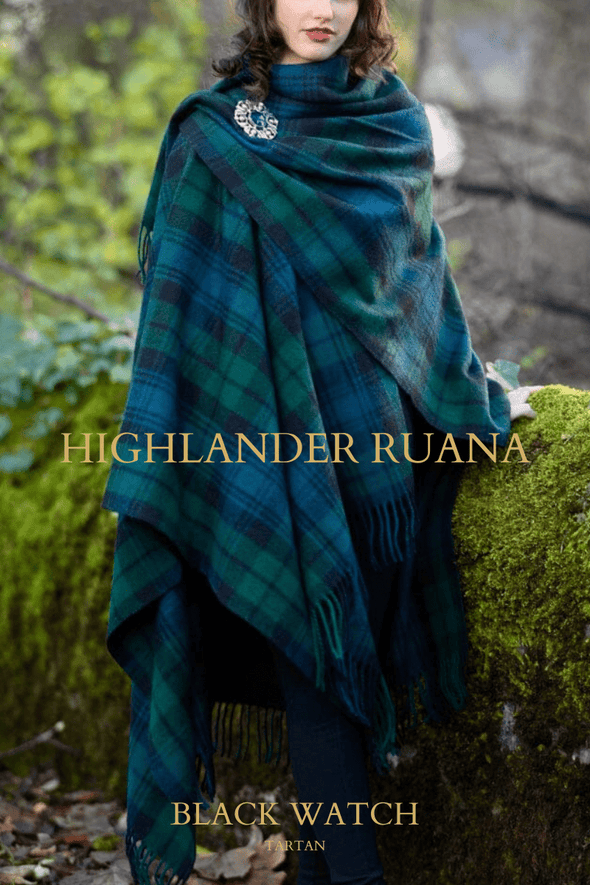Great Scot Iconic Highlander Ruana in Black Watch. Loved by Outlander Fans Shipped all over the world