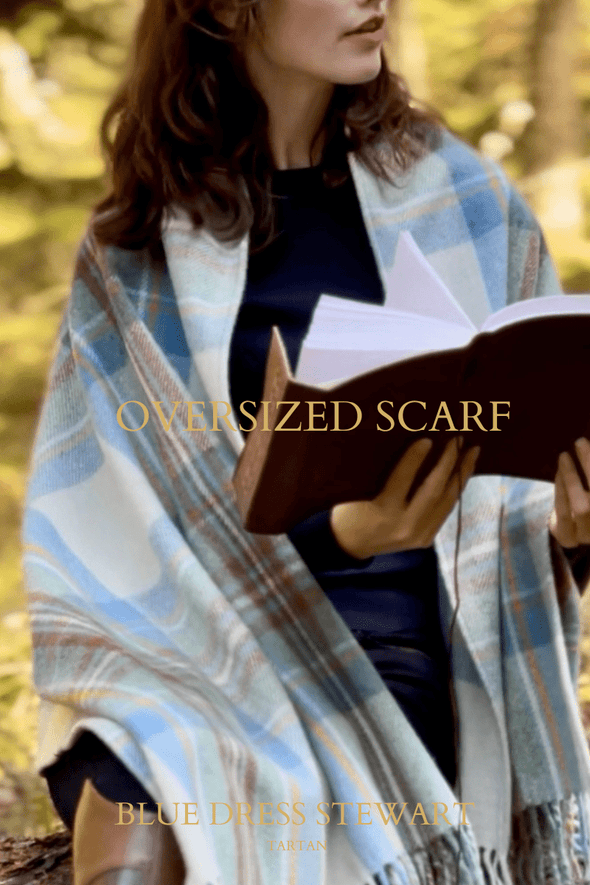 Great Scot Oversized Scarf i Finest Tartan in Scotland Dress Blue Stewart Tartan Extra Warmth One Size