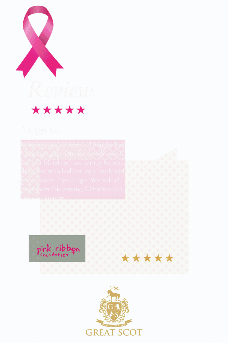 Curaidh Pink Ribbon Tartan Scarf Scotland Great Scot Breast Cancer Charity