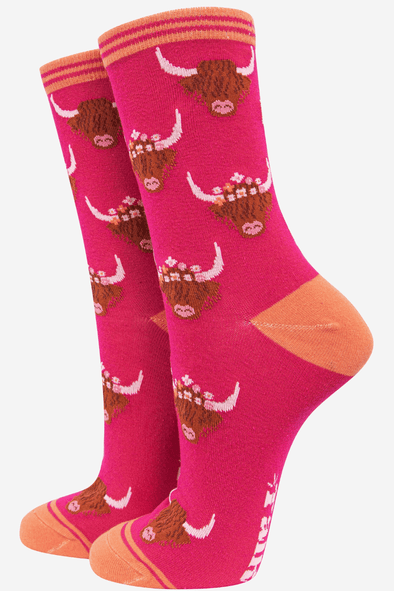 Lady's Highland Cow Socks |  Pink & Ginger | Eco Friendly