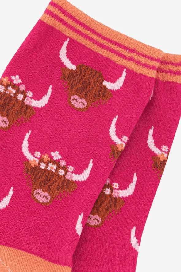 Lady's Highland Cow Socks |  Pink & Ginger | Eco Friendly