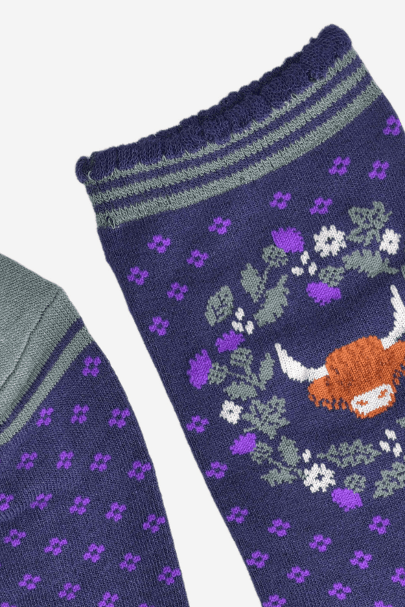 Lady's Highland Cow Socks | Purple Heather & Moss | Eco Friendly