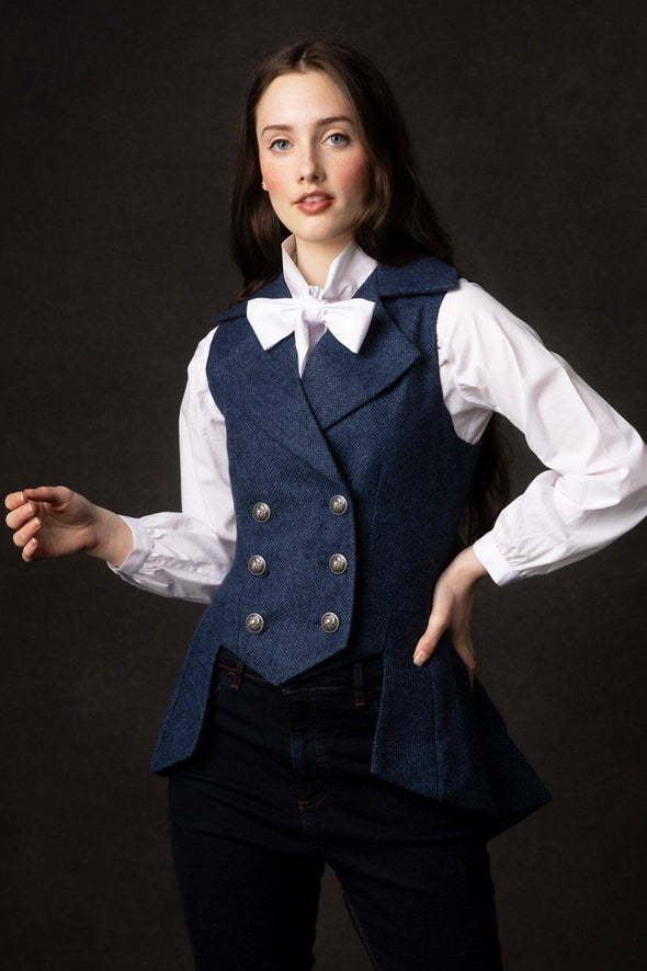 Lady Mary Waistcoat (Lorne Blue Herringbone Tweed)