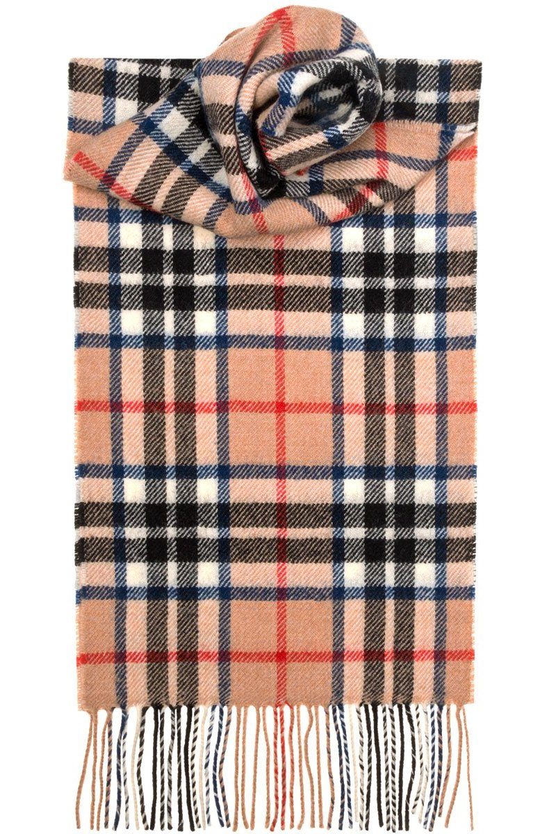 Thomson Camel Modern Tartan Luxury fashion Cashmere Scarf - Made in Scotland