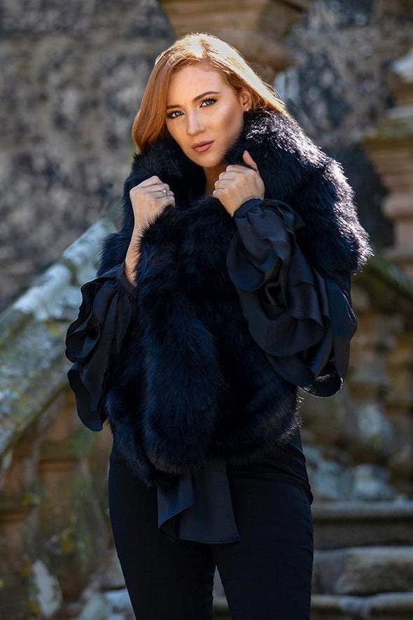 SAMPLE Luxury Faux Fur Full Evening Stole (Raven Black)