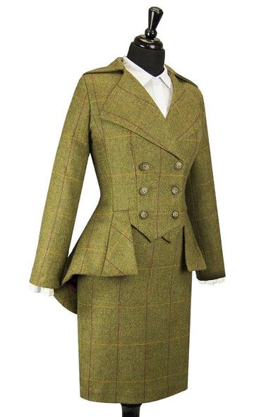 Great Scot Lady Mary Jacket Coat Green Tweed with Red and Yellow Check Victorian Peplum